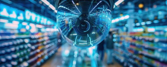 A dome camera watching a store aisle